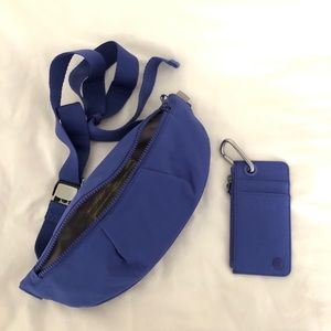 Athleta kinetic waist bag and coffee run wallet merlin blue